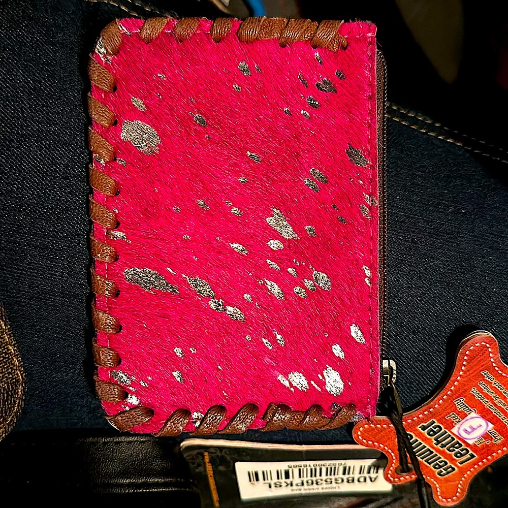 Hot pink acid washed cowhide coin bag